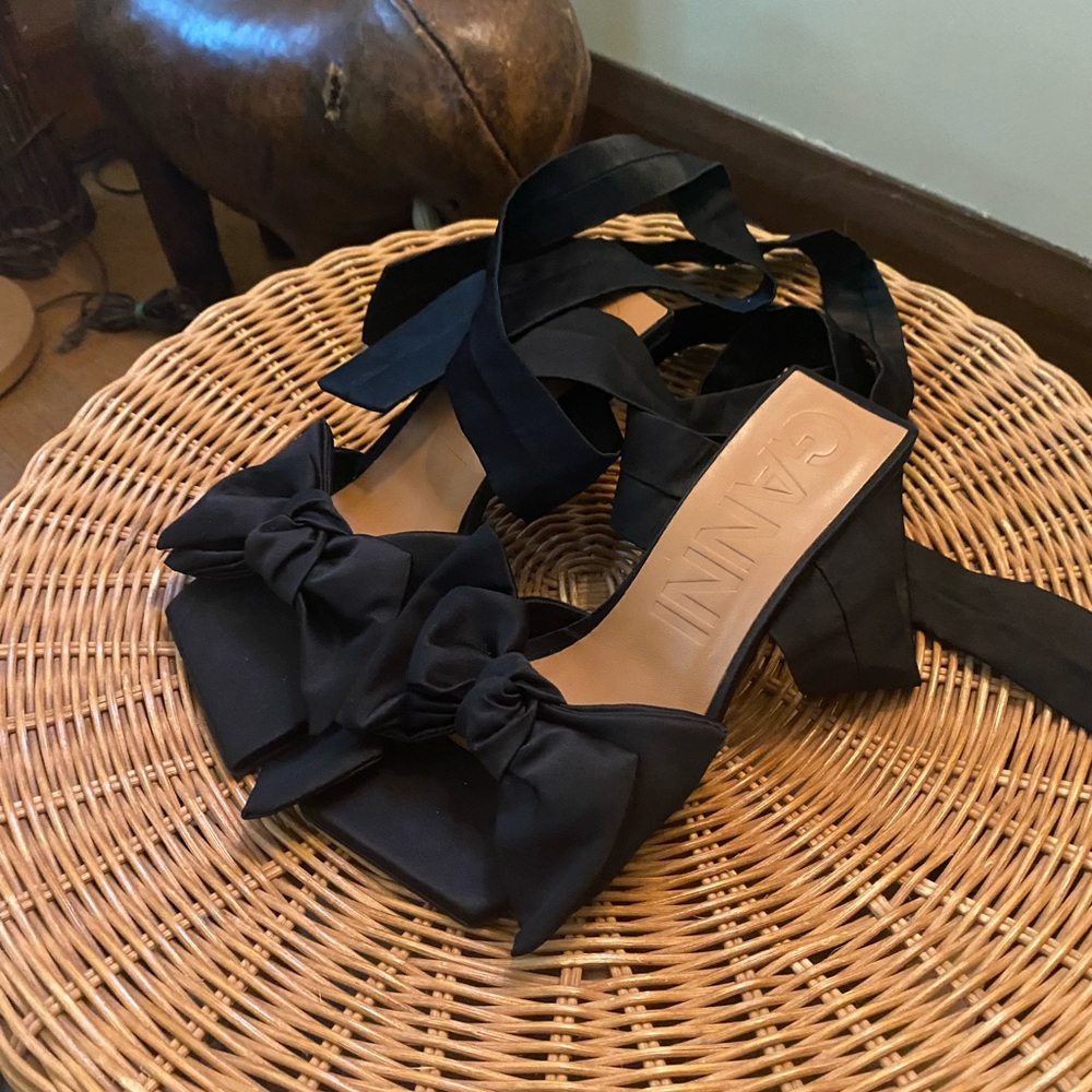 Ganni Black Knotted Heels with Block Heel